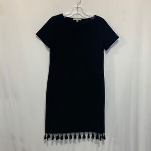 TASH + Sophie Tassel Hemline Short Sleeve Dress Black Womens Size Small